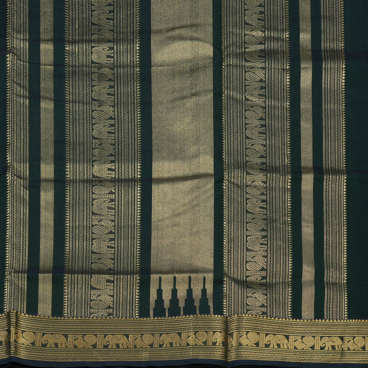 Hayagrivas Deep Peacock Green Soft Kanchi Silk Cotton Saree KBE1695K6-12