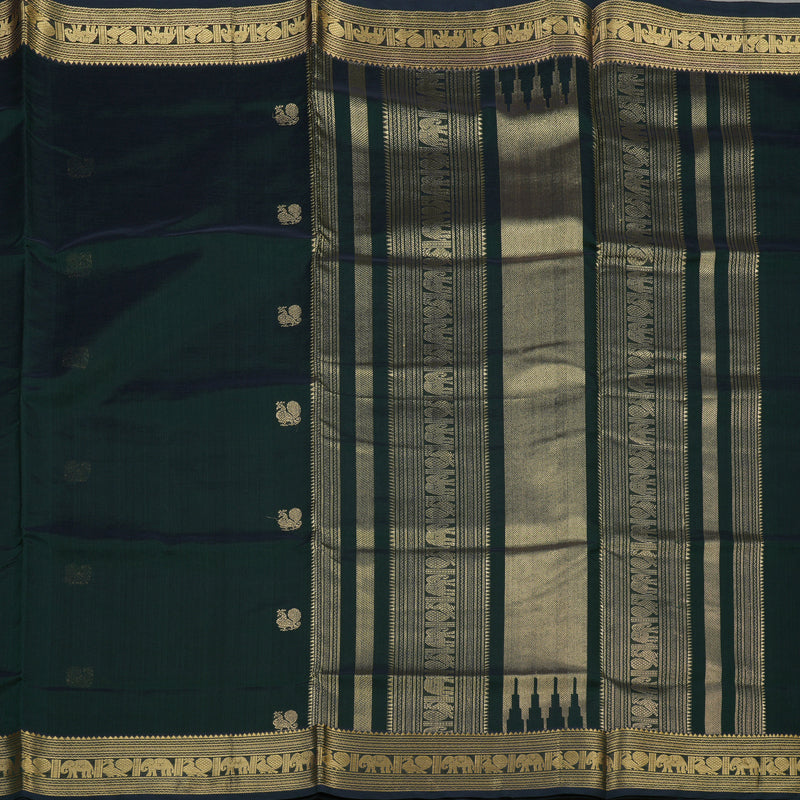 Hayagrivas Deep Peacock Green Soft Kanchi Silk Cotton Saree KBE1695K6-12