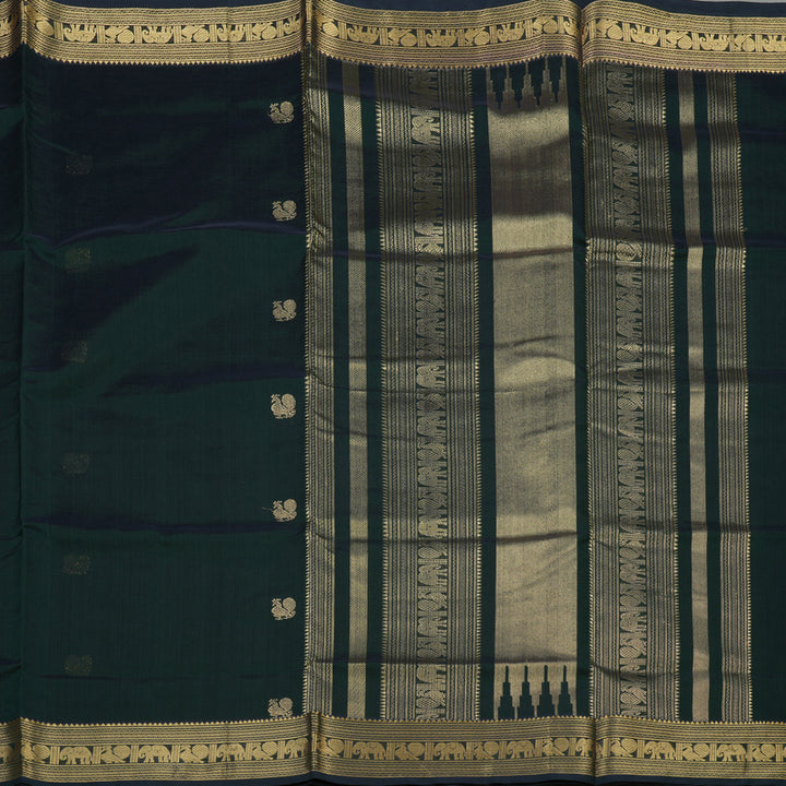 Hayagrivas Deep Peacock Green Soft Kanchi Silk Cotton Saree KBE1695K6-12