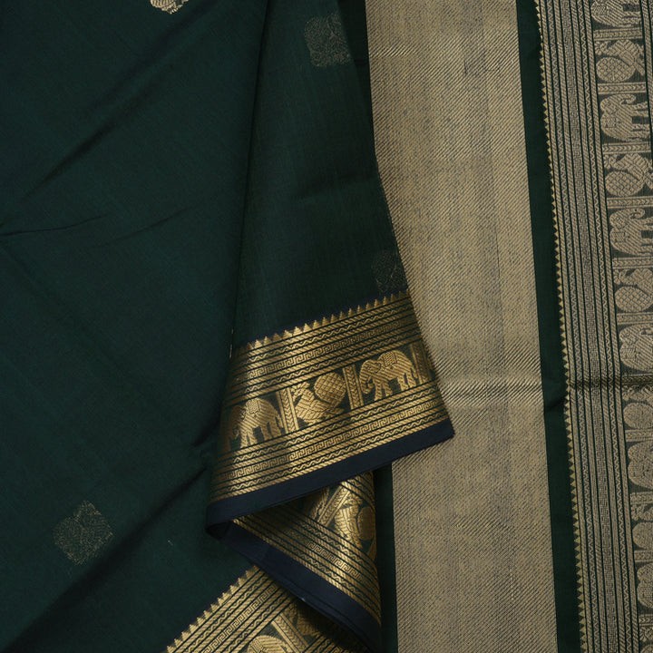 Hayagrivas Deep Peacock Green Soft Kanchi Silk Cotton Saree KBE1695K6-12