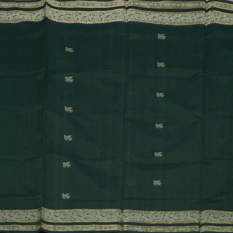 Hayagrivas Green & Midnight Blue Stripes Pure Kanchi Silk Cotton Saree KBE1695K6-19