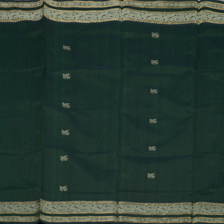 Hayagrivas Green & Midnight Blue Stripes Pure Kanchi Silk Cotton Saree KBE1695K6-19