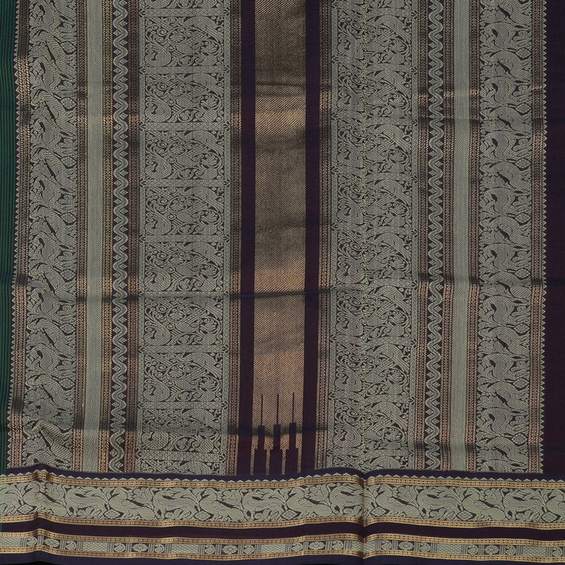 Hayagrivas Green & Midnight Blue Stripes Pure Kanchi Silk Cotton Saree KBE1695K6-19