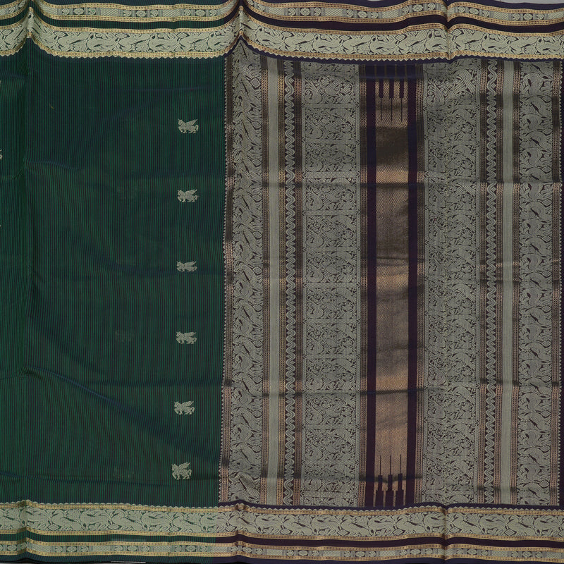 Hayagrivas Green & Midnight Blue Stripes Pure Kanchi Silk Cotton Saree KBE1695K6-19