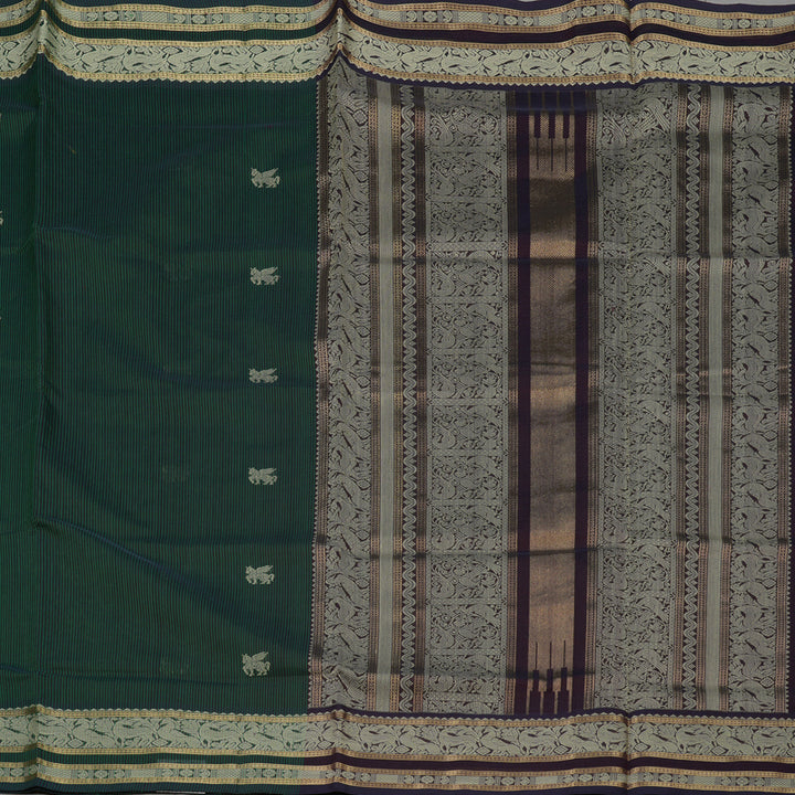 Hayagrivas Green & Midnight Blue Stripes Pure Kanchi Silk Cotton Saree KBE1695K6-19