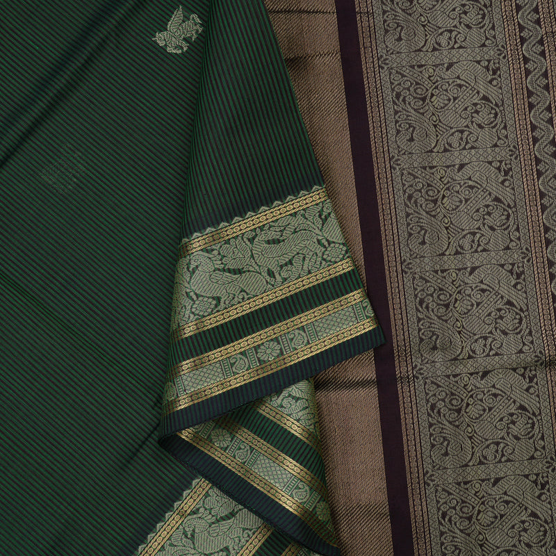 Hayagrivas Green & Midnight Blue Stripes Pure Kanchi Silk Cotton Saree KBE1695K6-19