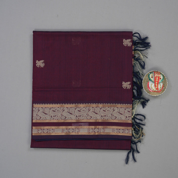 Hayagrivas Maroon & Violet Stripes Pure Kanchi Silk Cotton Saree KBE1695K6-3