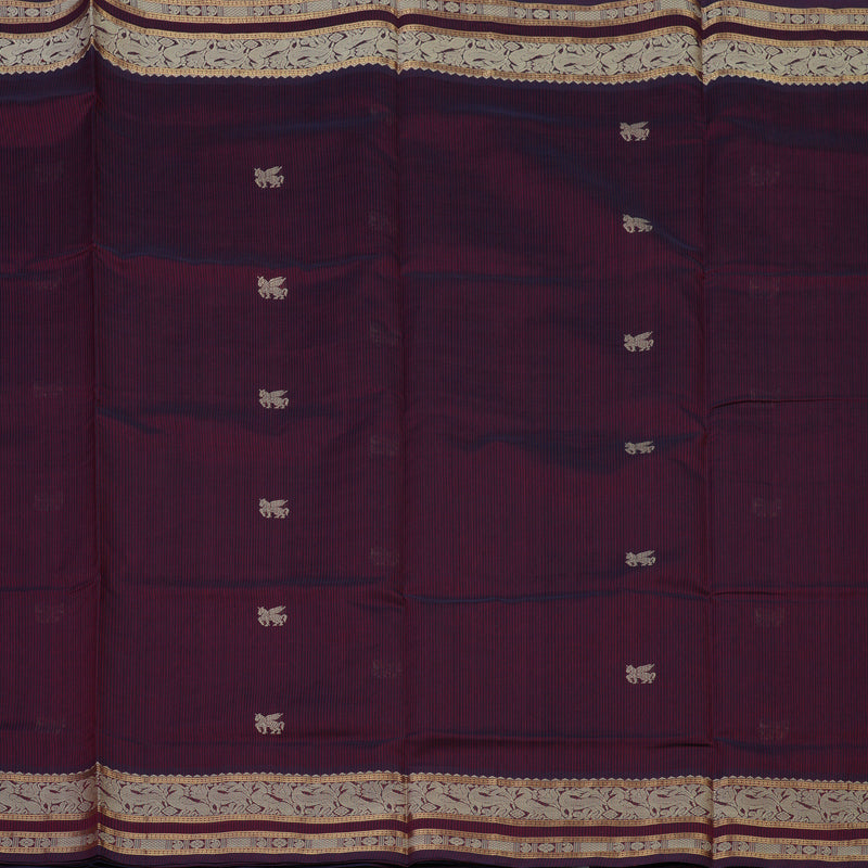 Hayagrivas Maroon & Violet Stripes Pure Kanchi Silk Cotton Saree KBE1695K6-3