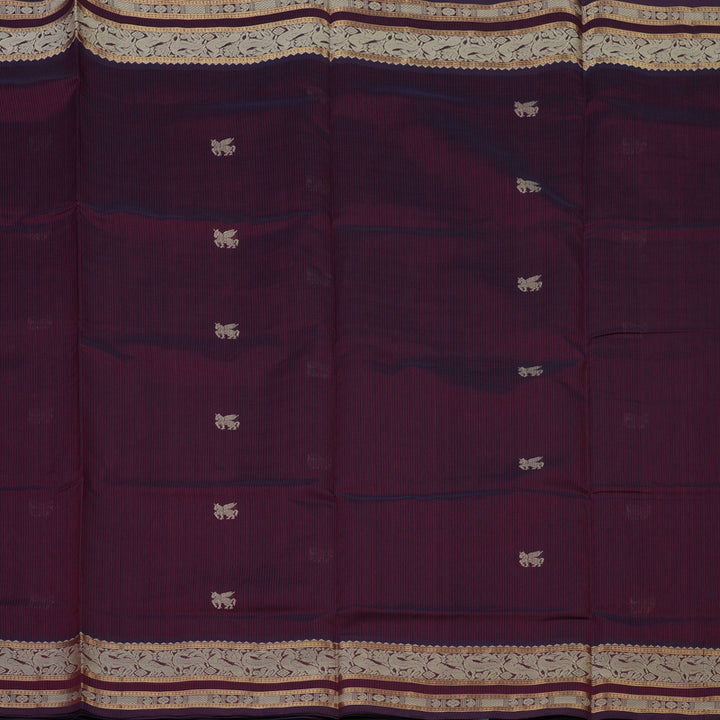 Hayagrivas Maroon & Violet Stripes Pure Kanchi Silk Cotton Saree KBE1695K6-3