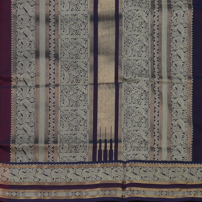 Hayagrivas Maroon & Violet Stripes Pure Kanchi Silk Cotton Saree KBE1695K6-3