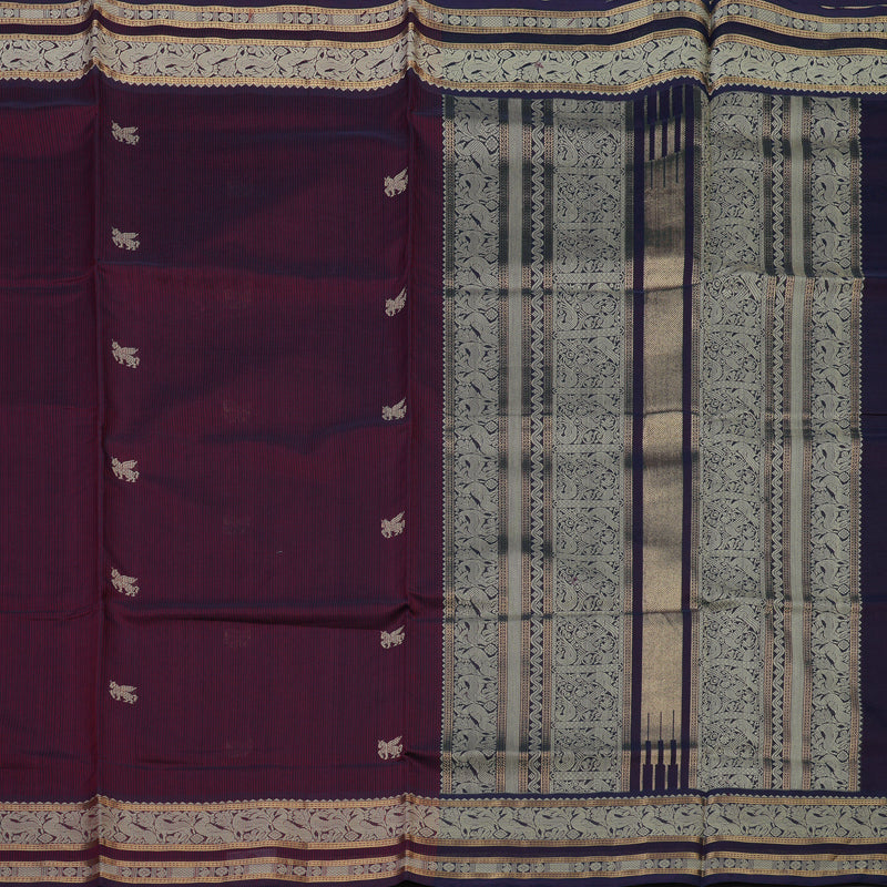 Hayagrivas Maroon & Violet Stripes Pure Kanchi Silk Cotton Saree KBE1695K6-3