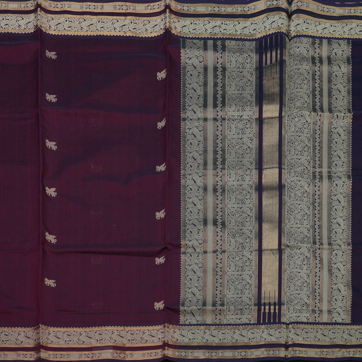 Hayagrivas Maroon & Violet Stripes Pure Kanchi Silk Cotton Saree KBE1695K6-3