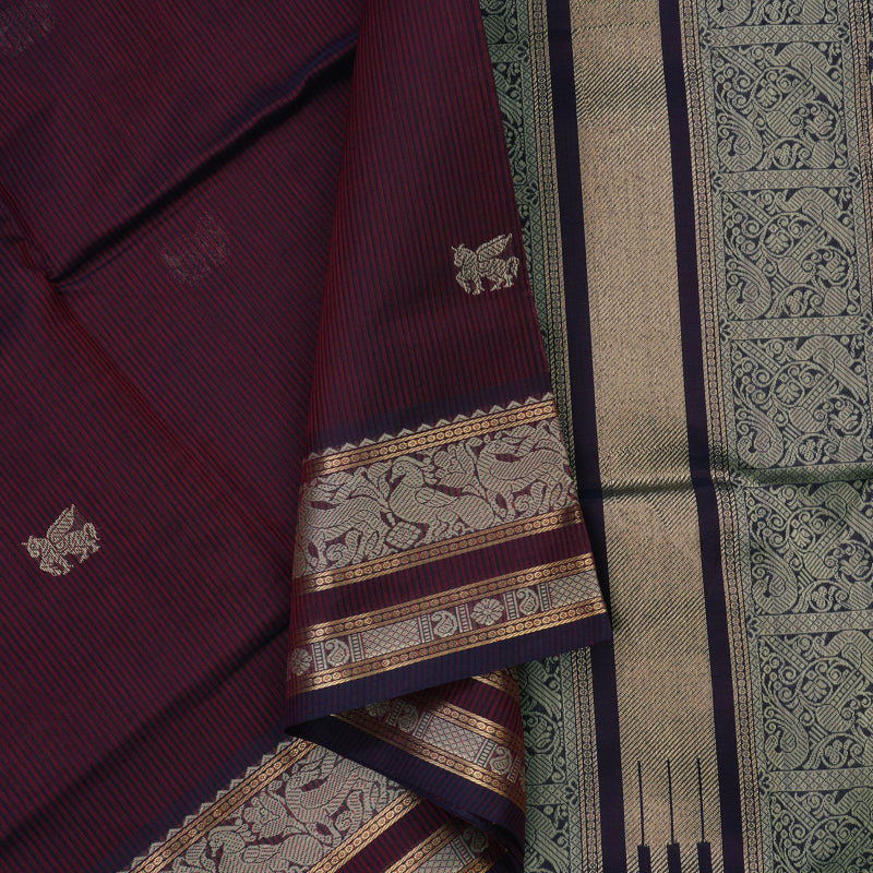 Hayagrivas Maroon & Violet Stripes Pure Kanchi Silk Cotton Saree KBE1695K6-3