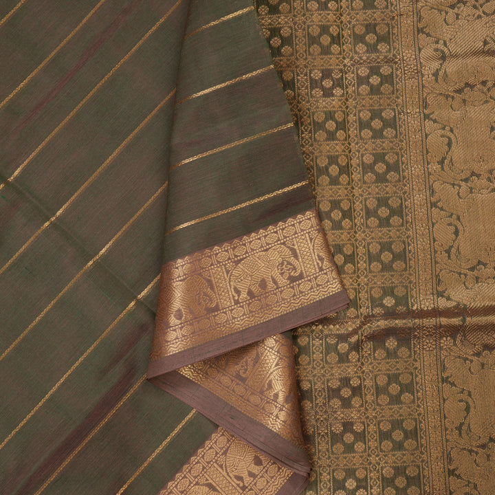 Hayagrivas Dual Tone (Rosewood & Green) Pure Kanchi Silk Cotton Saree KBE1695K6-7