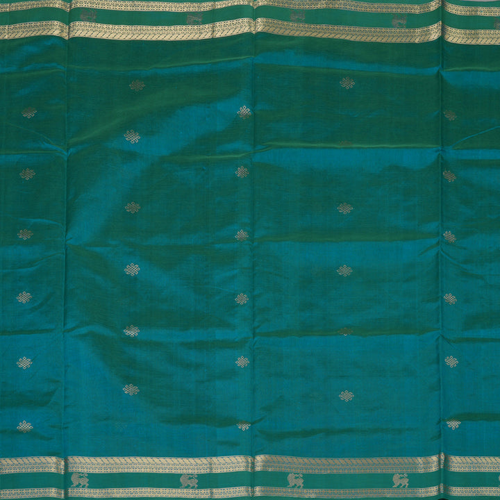 Hayagrivas Blue-Green Pure Kanchi Silk Cotton Saree KBE1695K7-1
