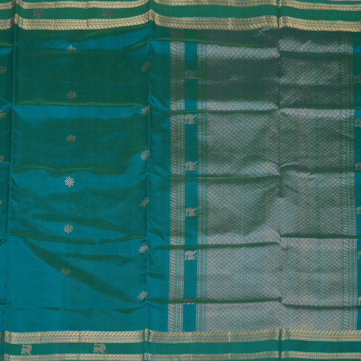 Hayagrivas Blue-Green Pure Kanchi Silk Cotton Saree KBE1695K7-1