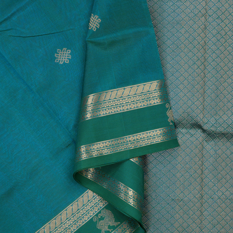 Hayagrivas Blue-Green Pure Kanchi Silk Cotton Saree KBE1695K7-1
