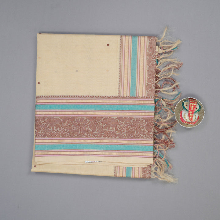 Hayagrivas Cream Pure Kanchi Silk Cotton Saree with Multicolour Thread Work Border KBE1695K7-15