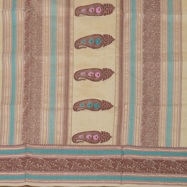 Hayagrivas Cream Pure Kanchi Silk Cotton Saree with Multicolour Thread Work Border KBE1695K7-15