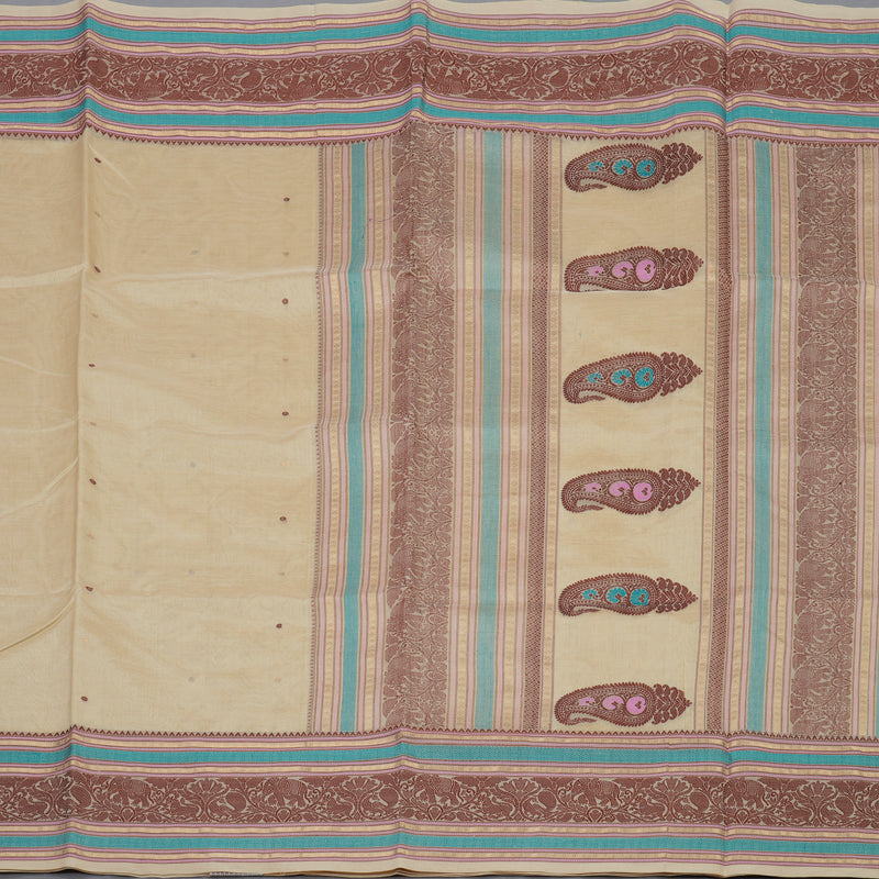 Hayagrivas Cream Pure Kanchi Silk Cotton Saree with Multicolour Thread Work Border KBE1695K7-15