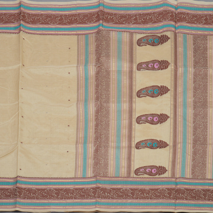 Hayagrivas Cream Pure Kanchi Silk Cotton Saree with Multicolour Thread Work Border KBE1695K7-15