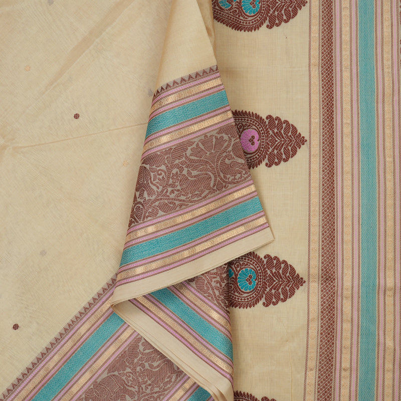Hayagrivas Cream Pure Kanchi Silk Cotton Saree with Multicolour Thread Work Border KBE1695K7-15