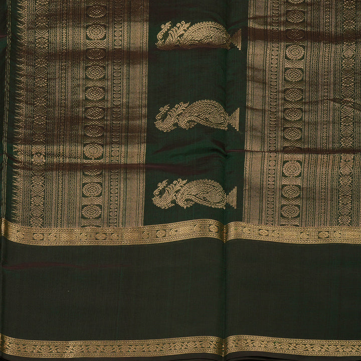 Hayagrivas Bottle Green Pure Kanchi Silk Cotton Saree KBE1695K7-8
