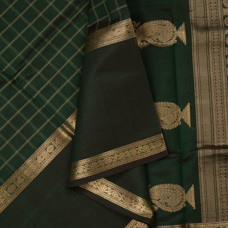 Hayagrivas Bottle Green Pure Kanchi Silk Cotton Saree KBE1695K7-8