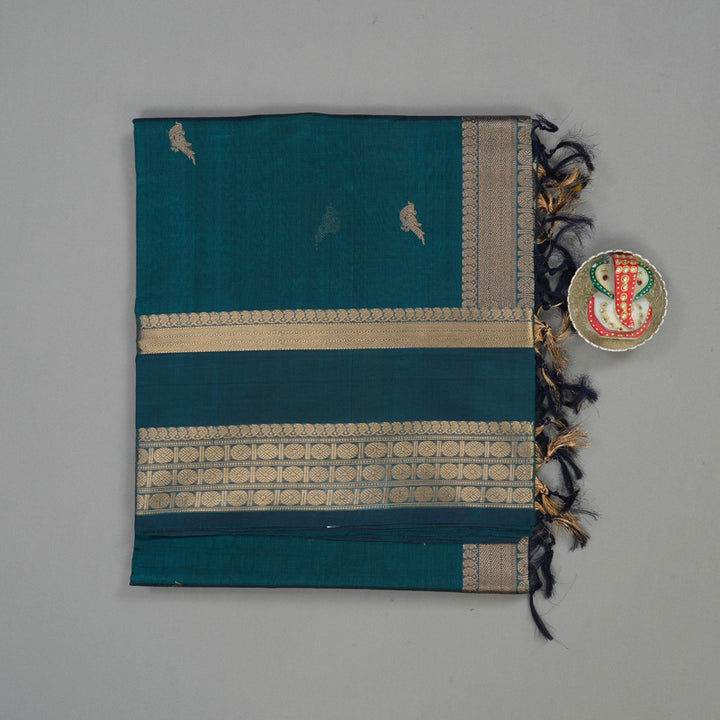Hayagrivas Dark Teal Soft Kanchi Silk Cotton Saree KBE1695K8-7