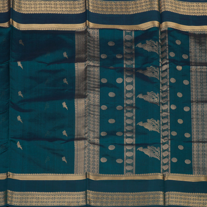 Hayagrivas Dark Teal Soft Kanchi Silk Cotton Saree KBE1695K8-7