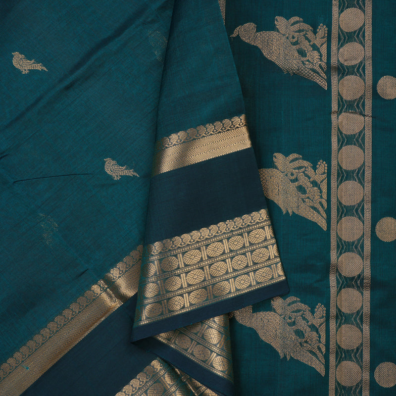 Hayagrivas Dark Teal Soft Kanchi Silk Cotton Saree KBE1695K8-7