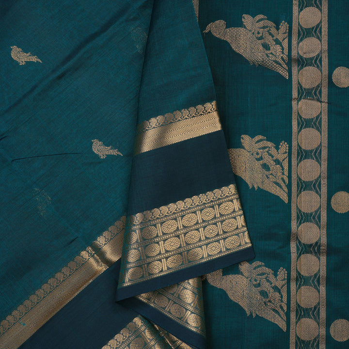 Hayagrivas Dark Teal Soft Kanchi Silk Cotton Saree KBE1695K8-7