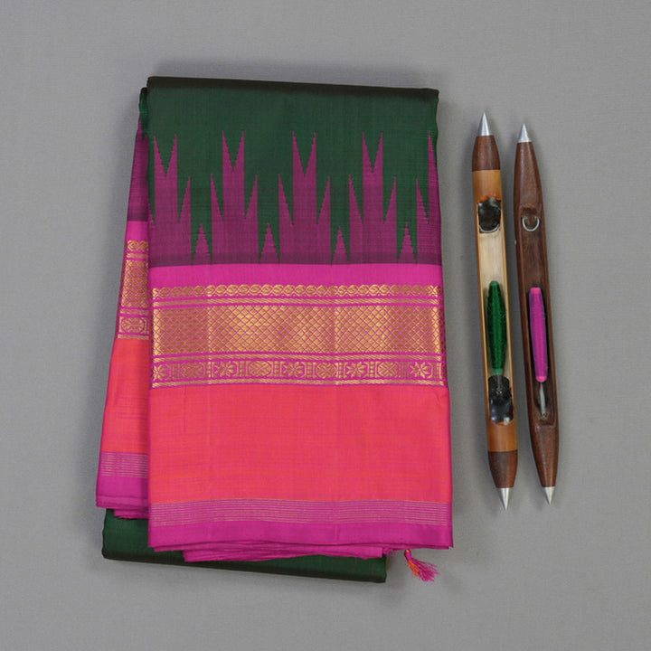 Hayagrivas Handloom Bottle Green Kanjivaram Silk Saree with Rani Pink Border KBE1699K1-1