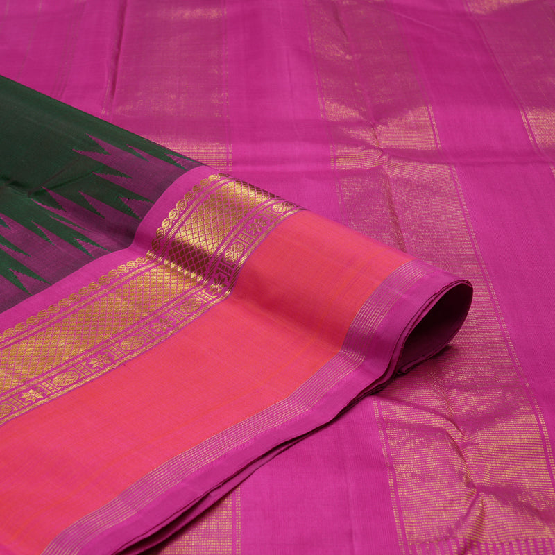 Hayagrivas Handloom Bottle Green Kanjivaram Silk Saree with Rani Pink Border KBE1699K1-1