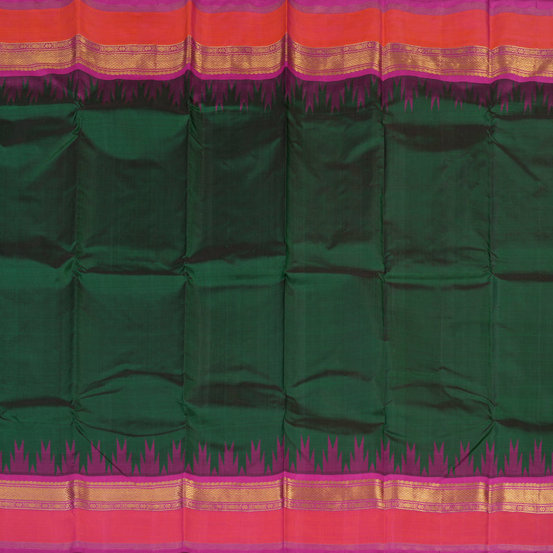 Hayagrivas Handloom Bottle Green Kanjivaram Silk Saree with Rani Pink Border KBE1699K1-1