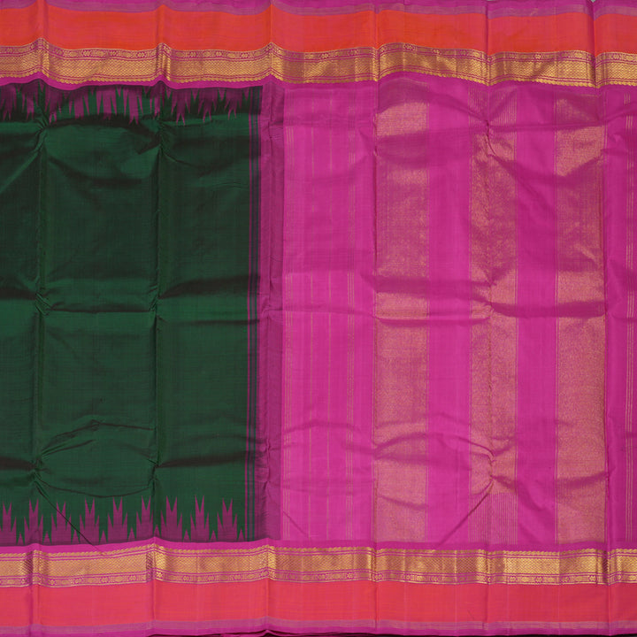 Hayagrivas Handloom Bottle Green Kanjivaram Silk Saree with Rani Pink Border KBE1699K1-1