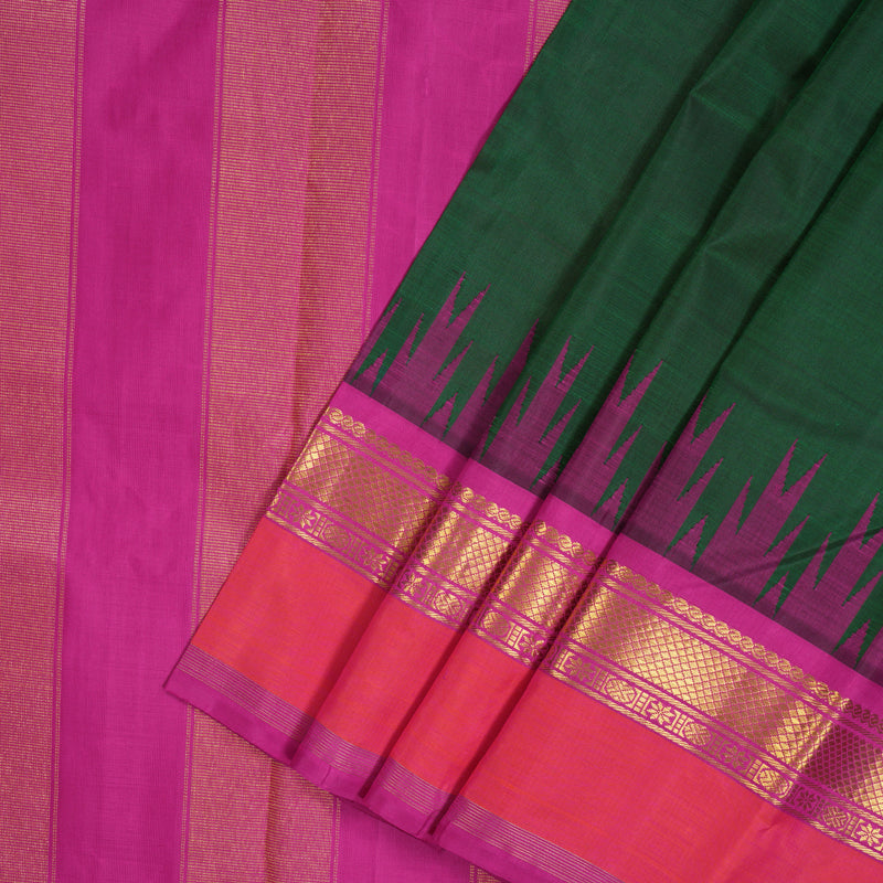 Hayagrivas Handloom Bottle Green Kanjivaram Silk Saree with Rani Pink Border KBE1699K1-1