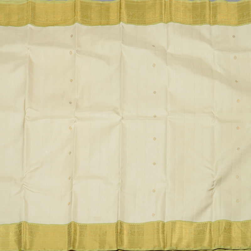 Hayagrivas Beige Handloom Kanjivaram Silk Saree with Elaichi Green Border KBE169D1-1