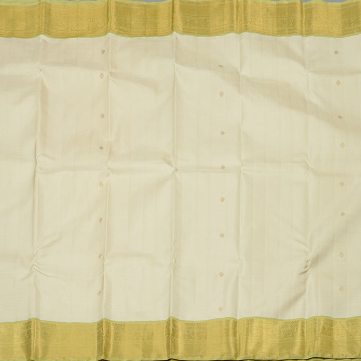 Hayagrivas Beige Handloom Kanjivaram Silk Saree with Elaichi Green Border KBE169D1-1