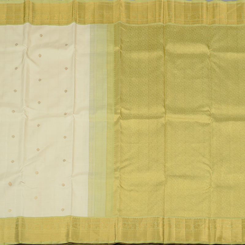 Hayagrivas Beige Handloom Kanjivaram Silk Saree with Elaichi Green Border KBE169D1-1