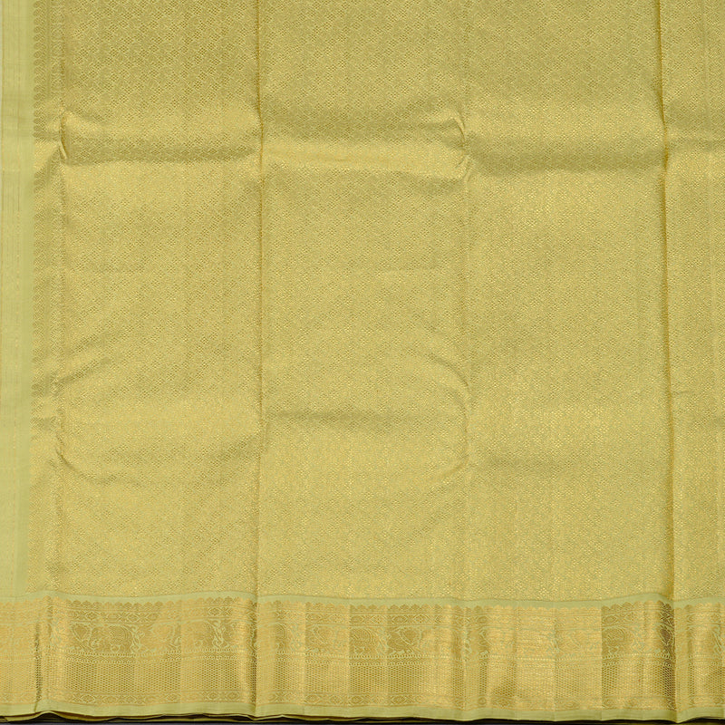 Hayagrivas Beige Handloom Kanjivaram Silk Saree with Elaichi Green Border KBE169D1-1