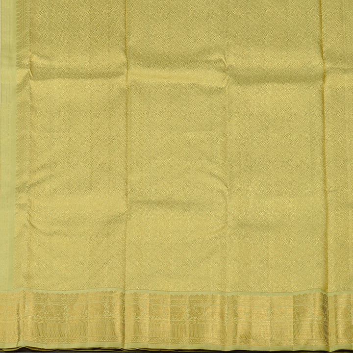 Hayagrivas Beige Handloom Kanjivaram Silk Saree with Elaichi Green Border KBE169D1-1