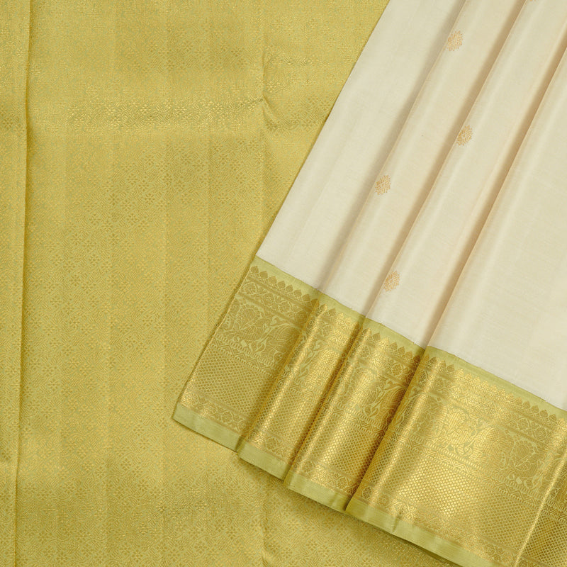 Hayagrivas Beige Handloom Kanjivaram Silk Saree with Elaichi Green Border KBE169D1-1