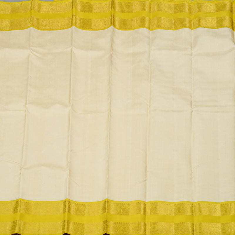 Hayagrivas Half White Handloom Kanjivaram Silk Saree with Lemon Yellow Border KBE169D2-1