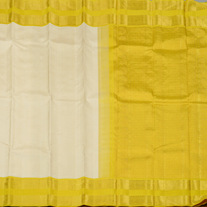 Hayagrivas Half White Handloom Kanjivaram Silk Saree with Lemon Yellow Border KBE169D2-1