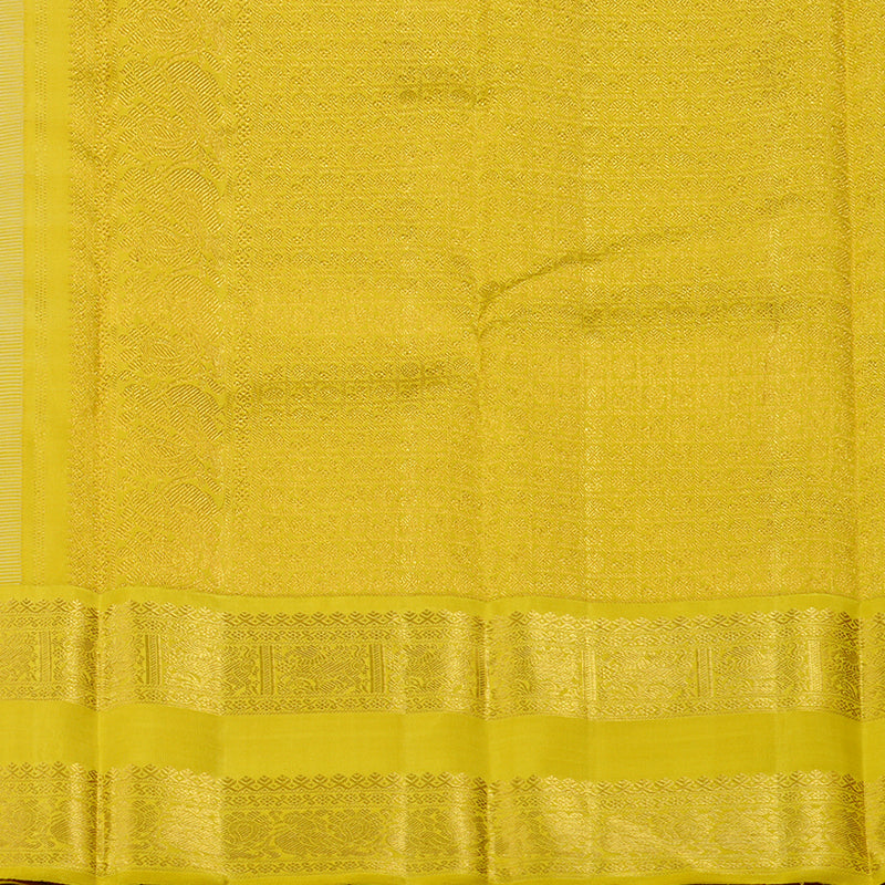 Hayagrivas Half White Handloom Kanjivaram Silk Saree with Lemon Yellow Border KBE169D2-1