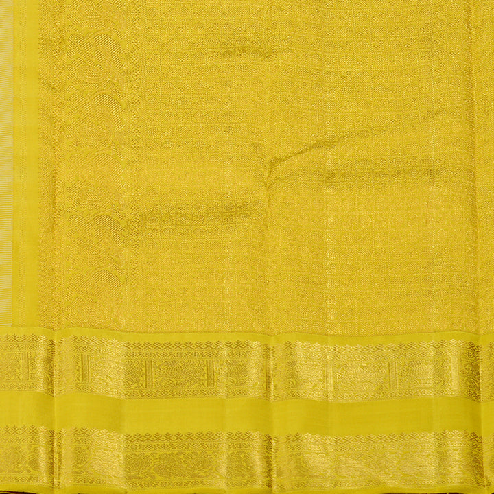 Hayagrivas Half White Handloom Kanjivaram Silk Saree with Lemon Yellow Border KBE169D2-1