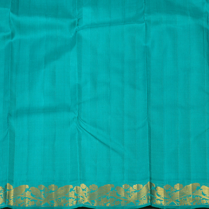 Hayagrivas Parrot Green Handloom Kanjivaram Silk Saree with Sea Blue Border KBE169D3-2
