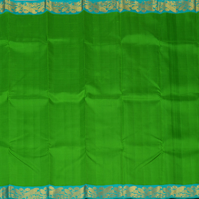 Hayagrivas Parrot Green Handloom Kanjivaram Silk Saree with Sea Blue Border KBE169D3-2