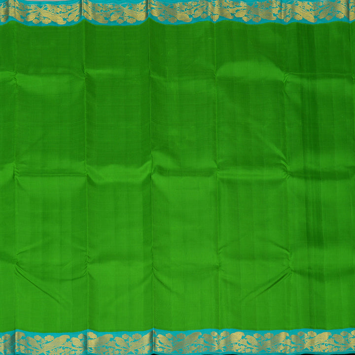 Hayagrivas Parrot Green Handloom Kanjivaram Silk Saree with Sea Blue Border KBE169D3-2